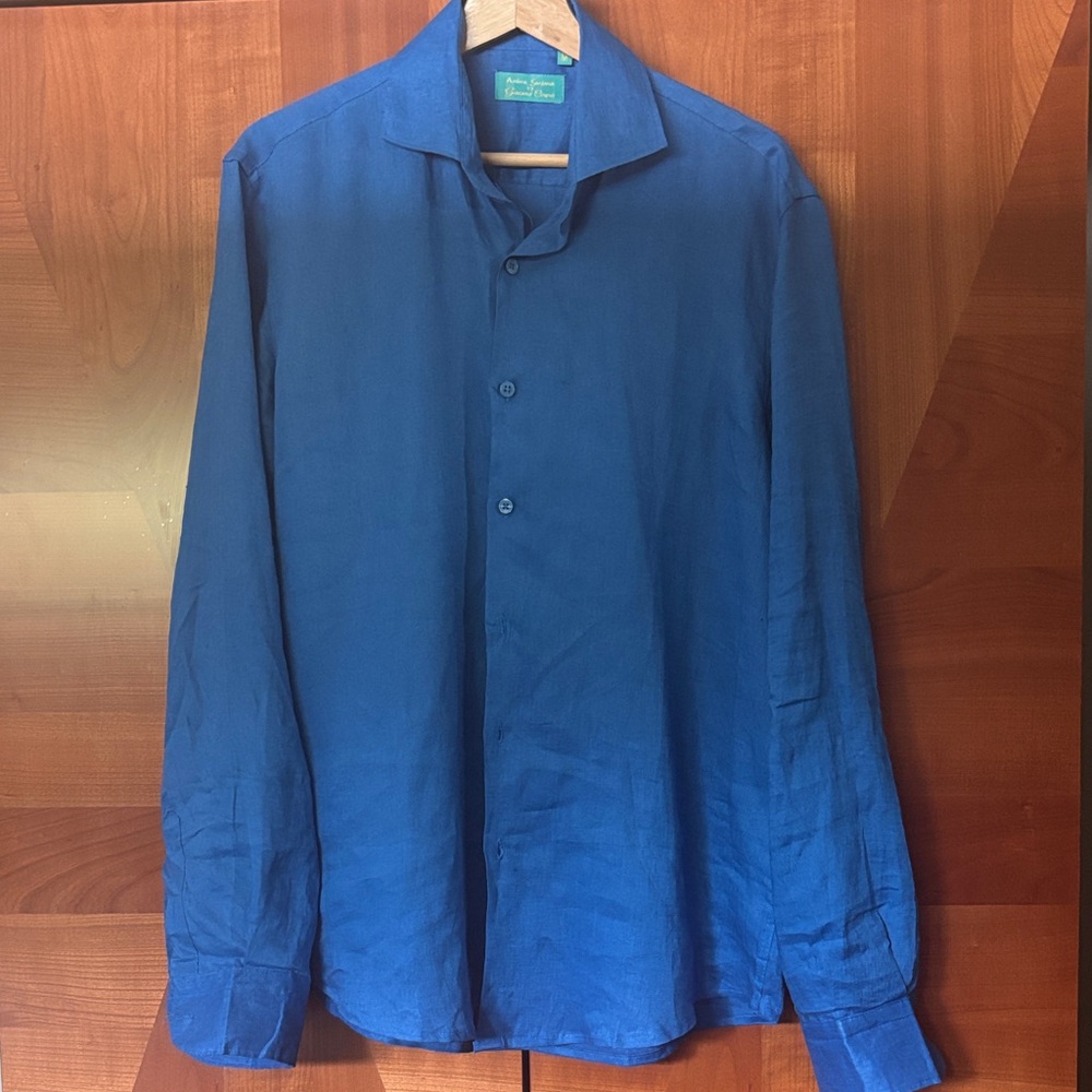 Men's Blue Linen Dress Shirt